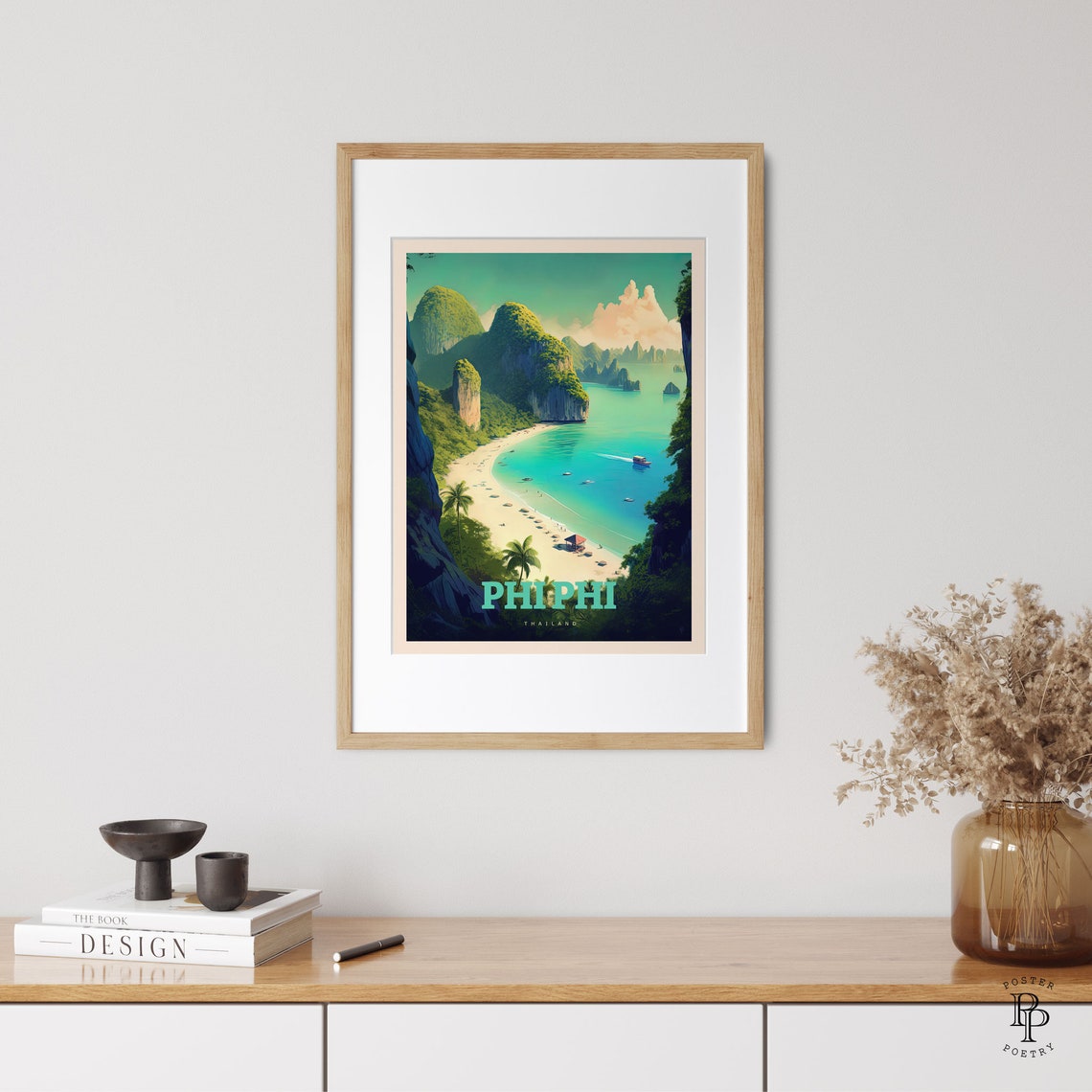 Phi Phi Thailand Tropical Bay Beach Limestone Cliffs Travel Poster - Image 2