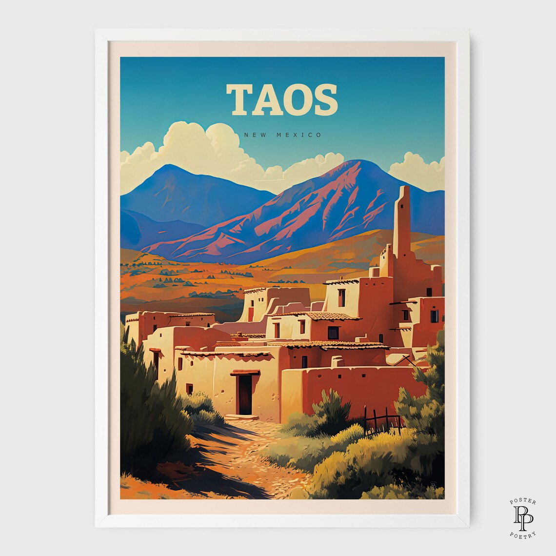 Taos New Mexico Travel Poster, Desert City Illustration - Image 2