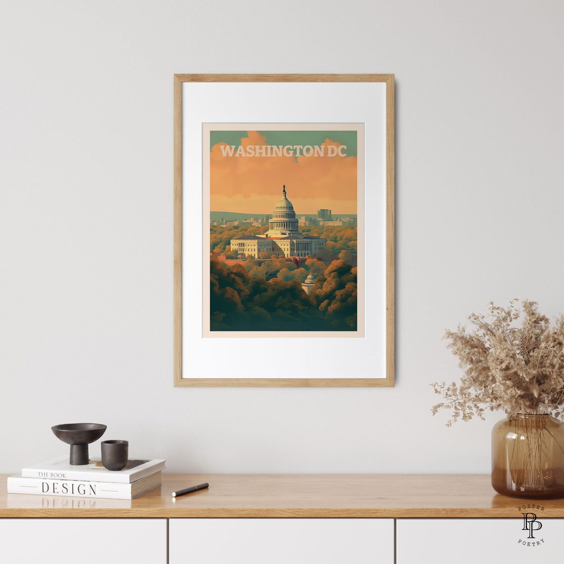 Washington DC US Capitol Dome Autumn Trees Sunset Skyline Poster - Image 3