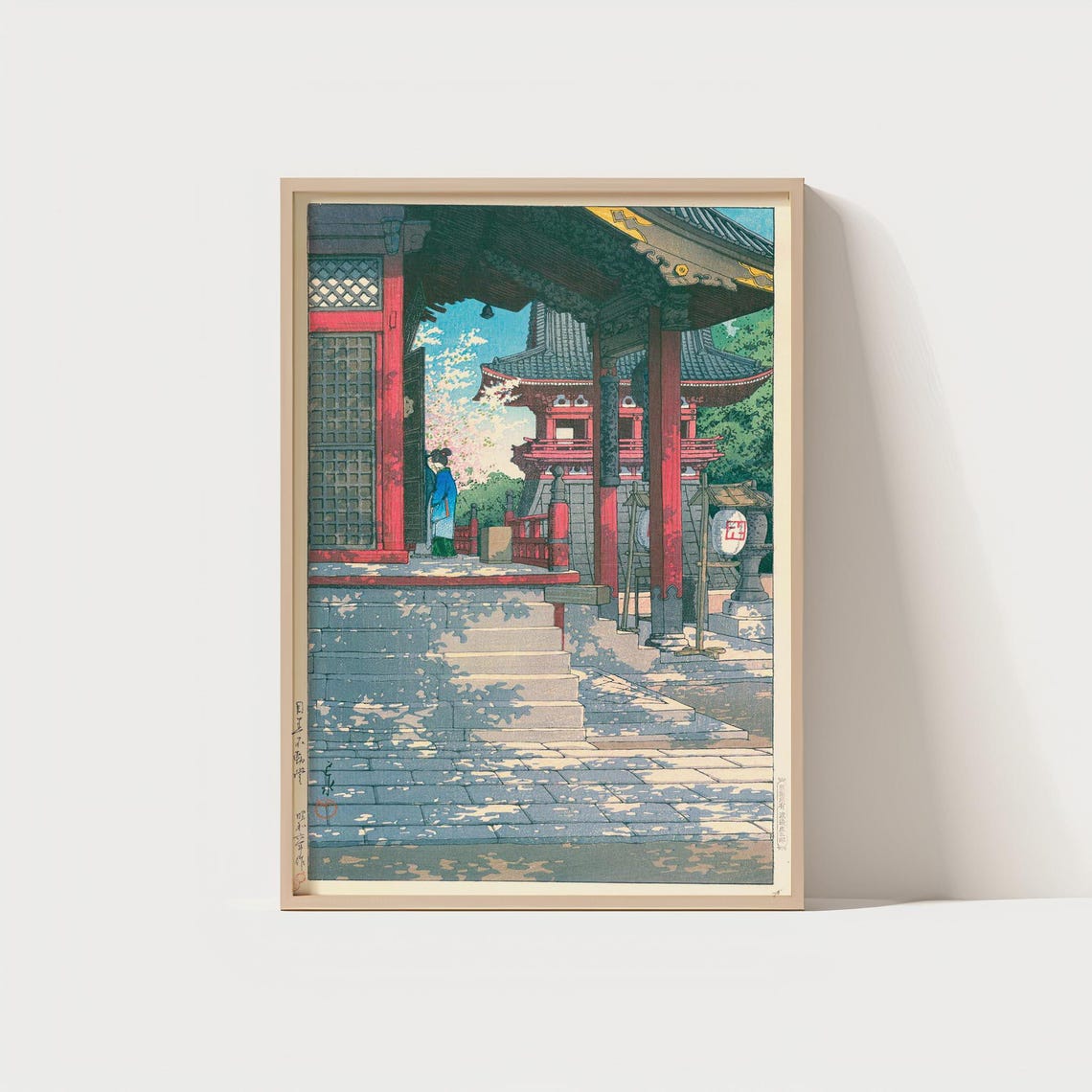Japanese Temple Gate Pagoda Spring Cherry Blossom Art Poster