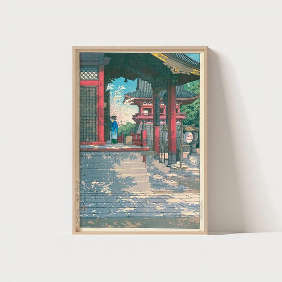 Shrine Poster Japanese Vintage Framed Asian Spring Wall Art Buddhist Landscape Ukiyoe Japandi Style Decor