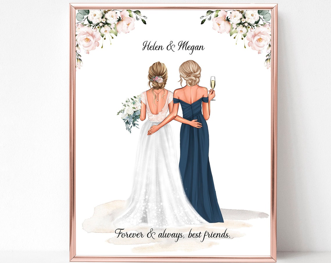 Maid Of Honor And Bride Print Will You Be My Moh Customized Bridesmaid Gift Wedding Favor Personalized Wedding Art Print