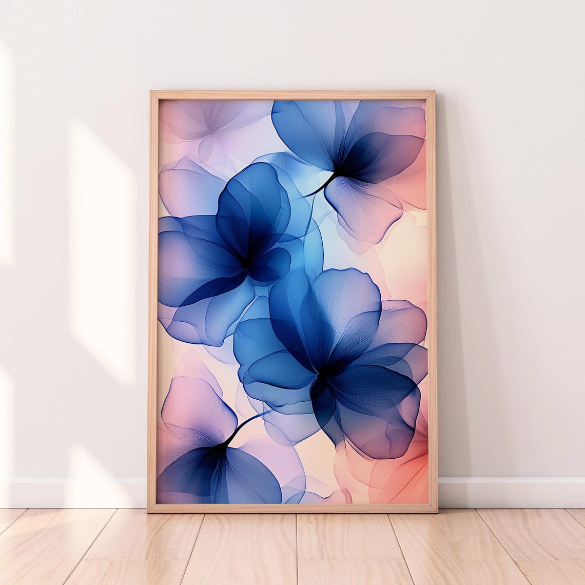 Soft Blue Watercolor Flowers Dreamy Botanical Abstract Art Print