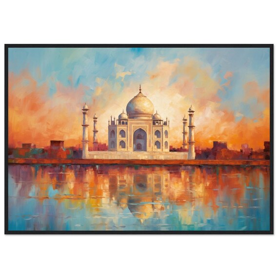Taj Mahal Sunrise Reflection Oil Painting India Landmark Poster