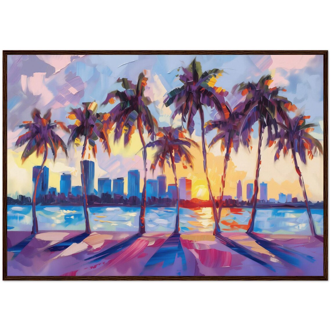 Miami Sunset Skyline Painting, Vice City Art Print