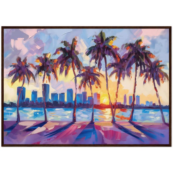 Miami Sunset Skyline Painting, Vice City Art Print