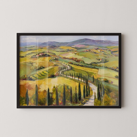 Tuscany Italy Rolling Hills Cypress Road Farmhouse Oil Painting Wall Art