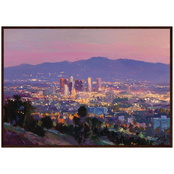 Los Angeles Skyline Painting Art Print Wall Gift Ready To Hang Decor