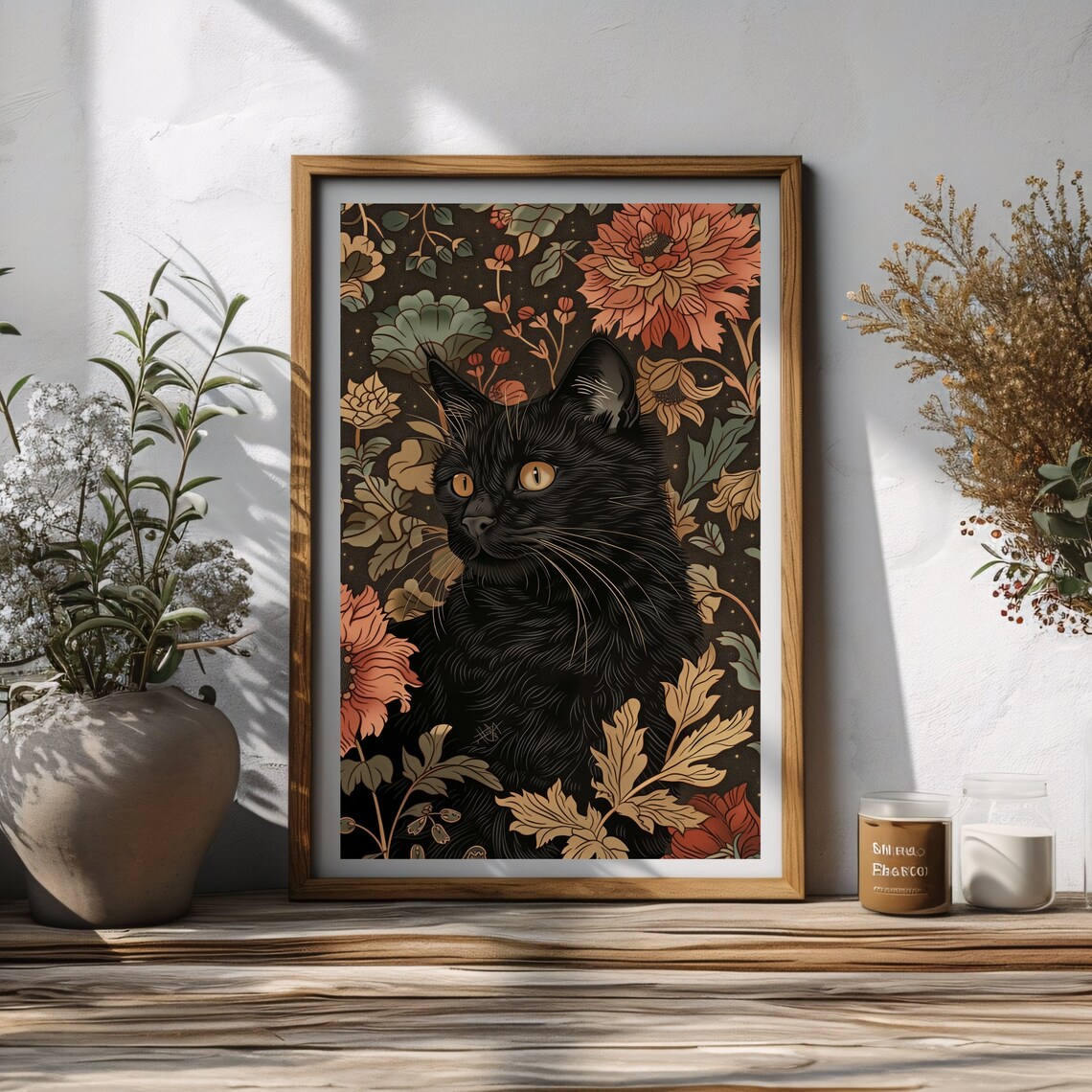 Black Cat, William Morris Style Cat Art Print - Image 2