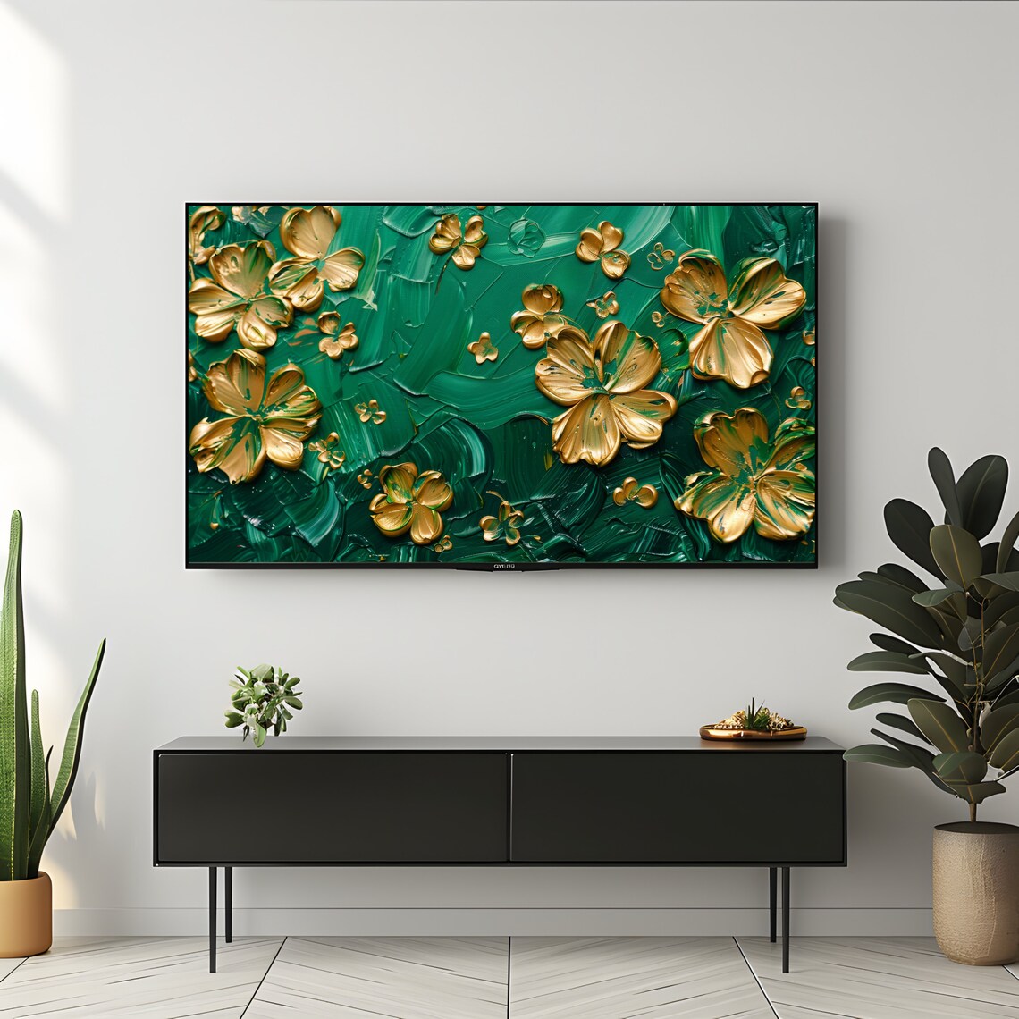 Gold Shamrocks on Emerald Green Textured St Patricks Day Holiday Poster - Image 3