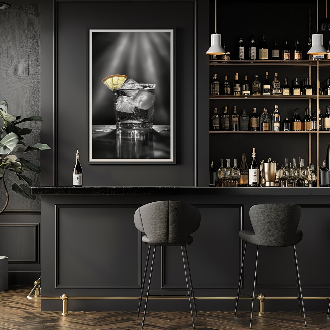 Old Fashioned Cocktail Poster Black And White Bar Cart Photo Home Wall Decor - Image 3