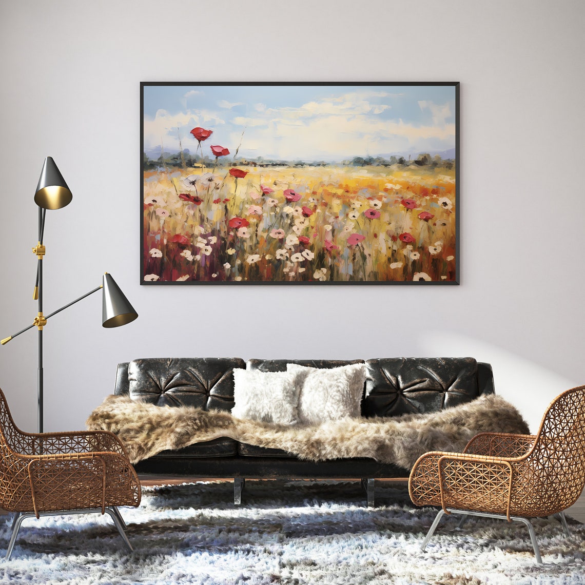 Vintage Wildflower Field Art Print Autumn Landscape Oil Painting Vintage Wildflowers Print Vintage Art Print Wildflowers Rustic Wall Art - Image 3