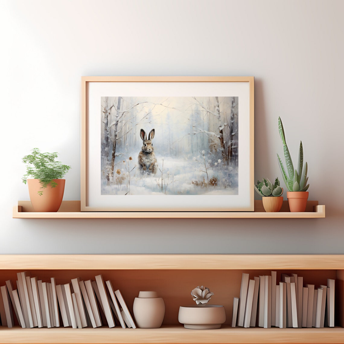 Cute Rabbit in a Snowy Forest Watercolor Winter Animal Poster - Image 2