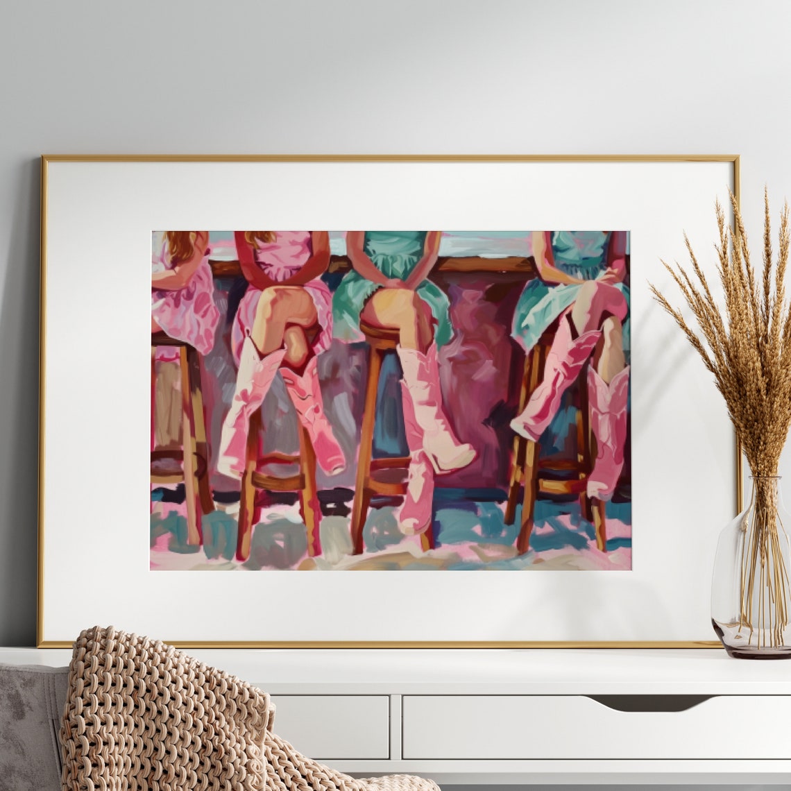 Coastal Cowgirl Wall Art Print Cowgirl Boots Print Preppy Pink Wall Art Pink Coastal Wall Print Bar Cart Print Art - Image 2