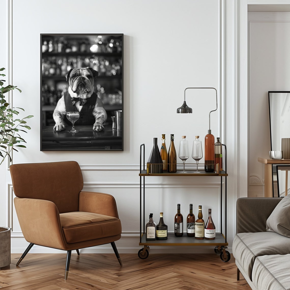 French Bulldog Bartender Bar Cart Print Minimalistic Funny Bar Cart Print French Bulldog Gift Print Bar Cart Cute Bulldog - Image 3