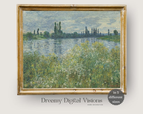 French River Landscape Painting Vintage Art Farmhouse Decor Decorative Vintage Print Rustic Landscape Wall Art