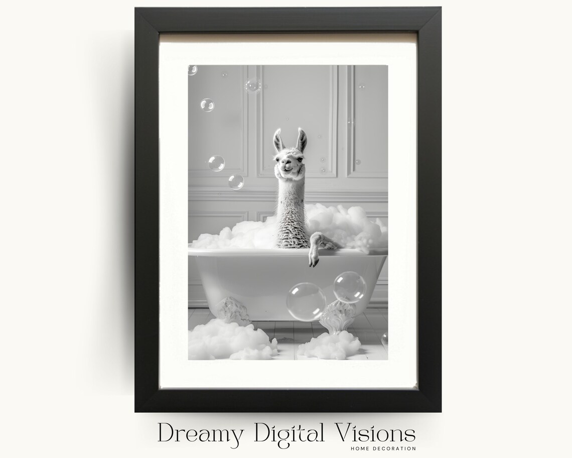 Adorable Llama In Bathtub Funny Bathroom Art Print