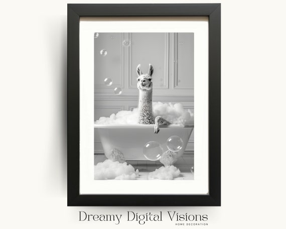 Adorable Llama In Bathtub Funny Bathroom Art Print