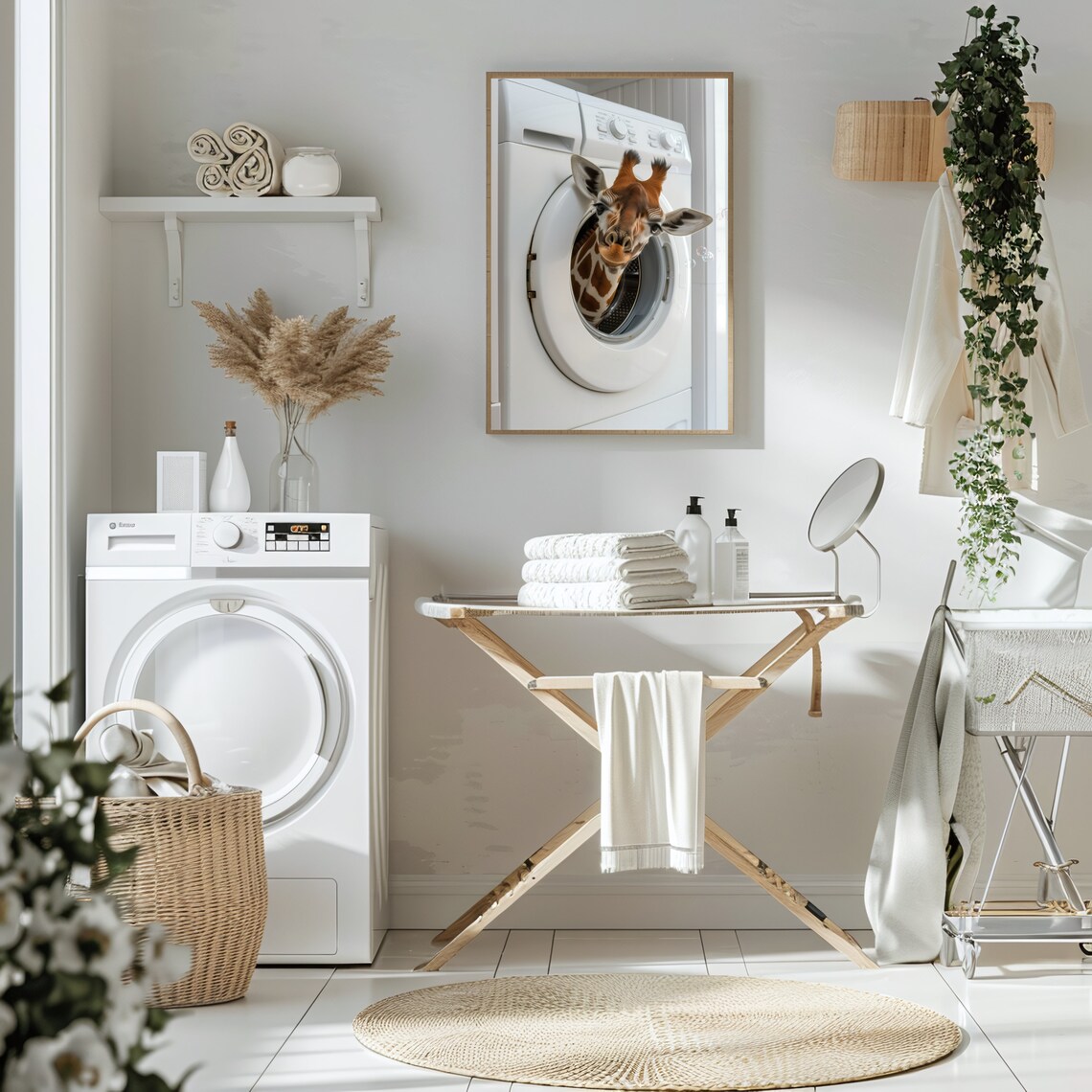 Cute Giraffe in Washing Machine Laundry Room Art Print - Image 3