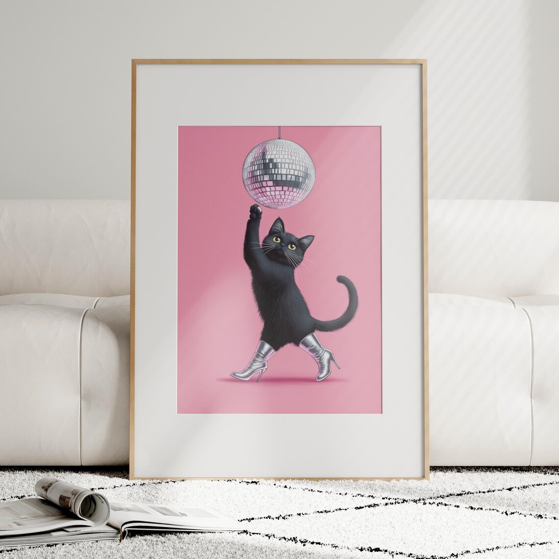 Funny Cat Poster Print, Trendy Disco Ball Art - Image 3