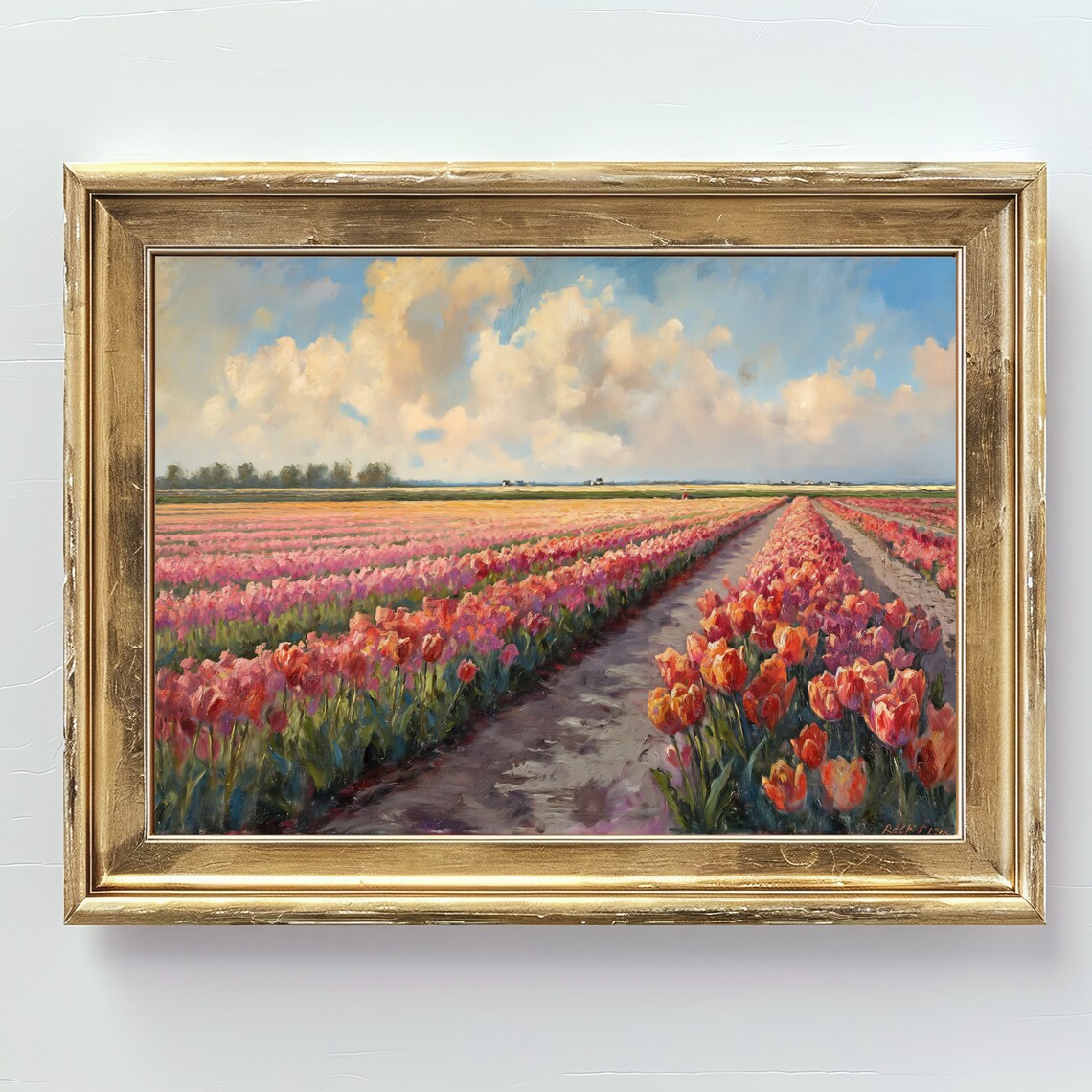Dutch Tulip Field Blooming Spring Landscape Vintage Flower Print - Image 2
