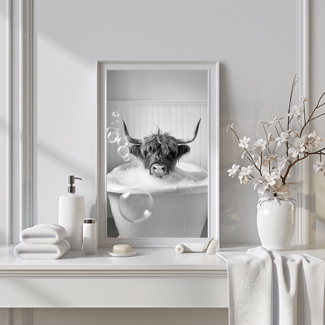 Highland Cow in Bath Funny Bathroom Art Print - Image 3