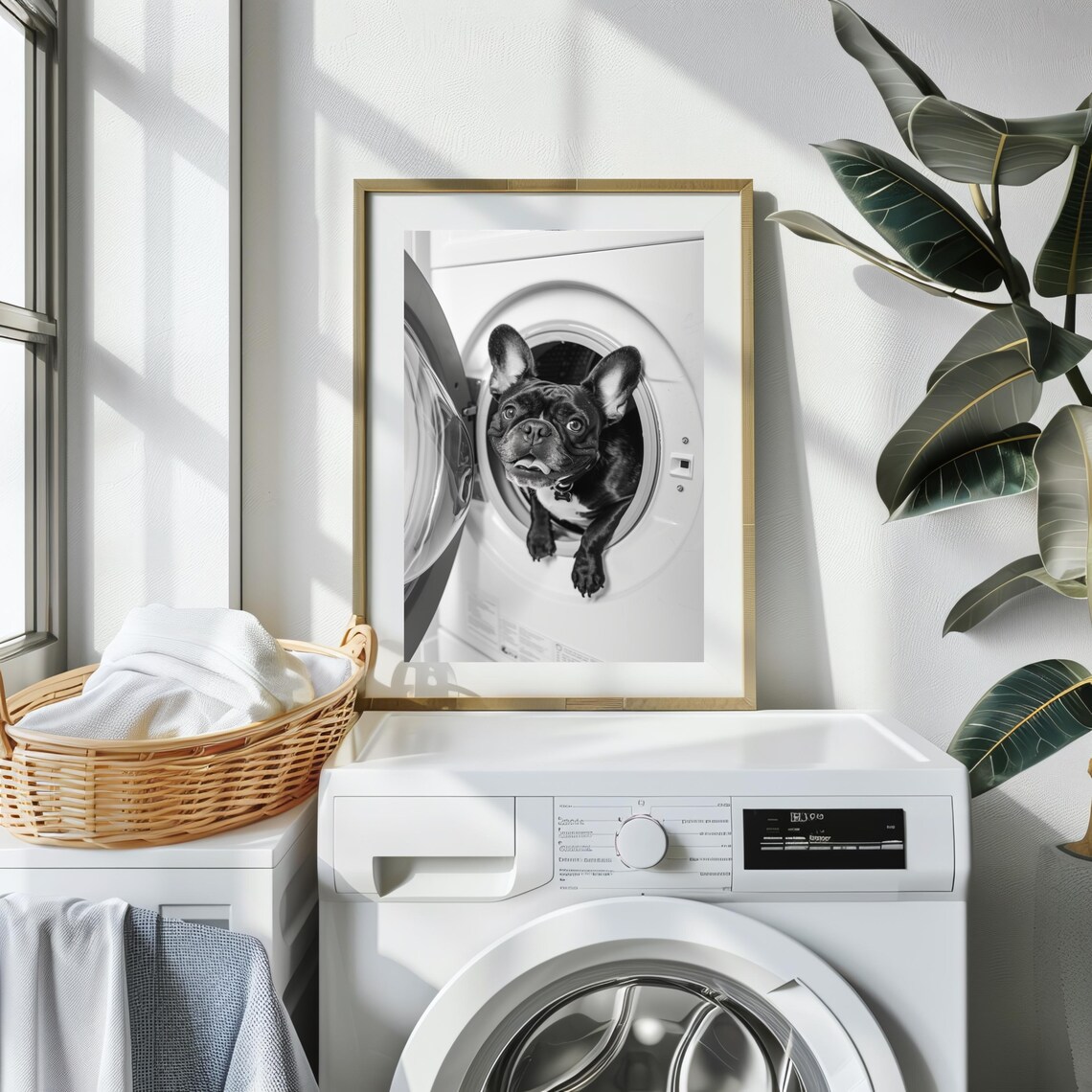 French Bulldog in Washing Machine, Funny Laundry Art Print - Image 2