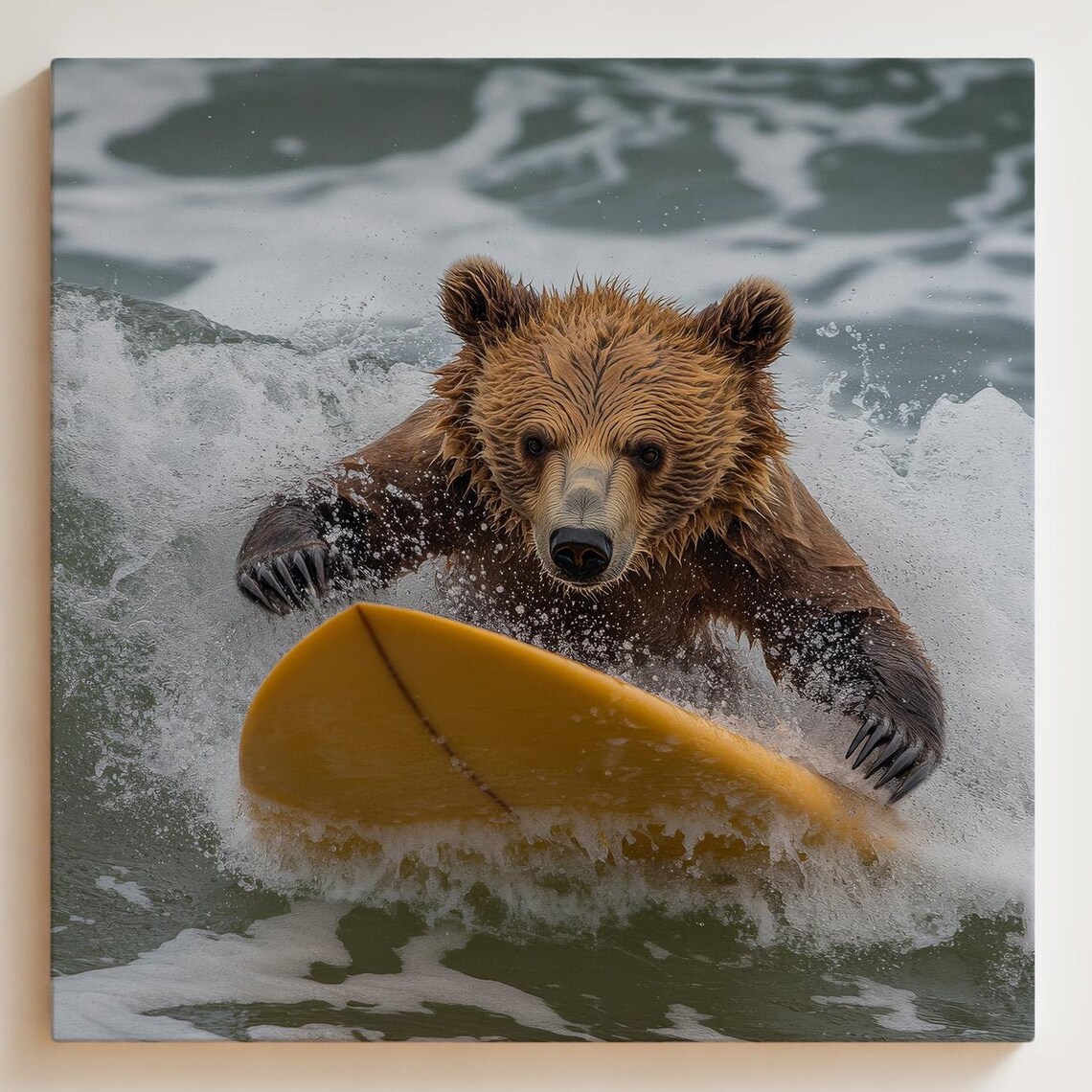 Bear Cute Surfing Beach Funny Poster Print