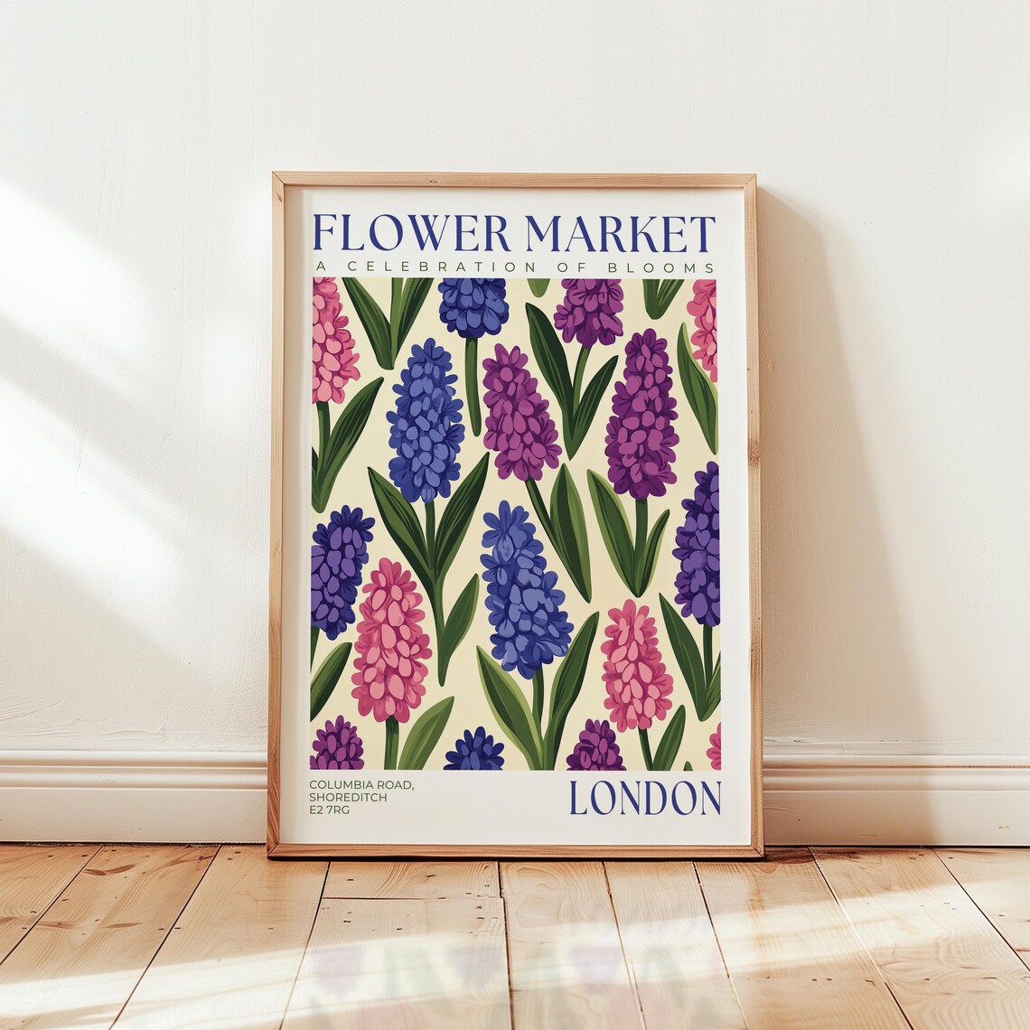 London Flower Market Pink Hyacinth Botanical Floral Art Poster