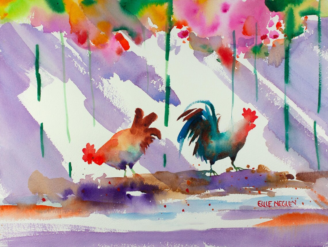 Key West Rooster Watercolor Art Print, Colorful - Image 3