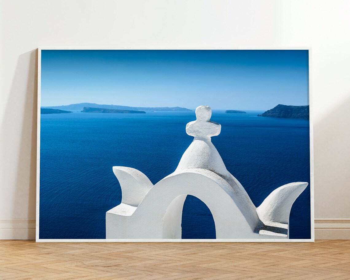 Santorini Church Travel Poster, Modern Home Decor