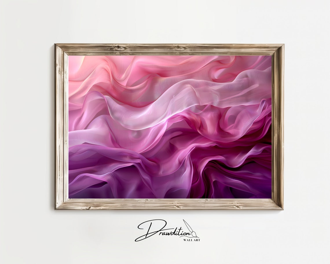 Pink Purple Silk Fabric Abstract Flowing Waves Modern Bedroom Wall Art