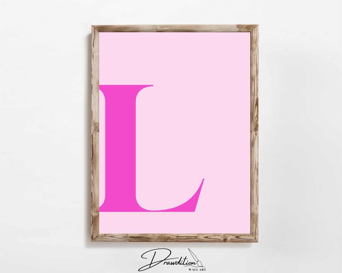 Pink Letter L Monogram Initial Poster Preppy Teen Girl Bedroom Dorm Wall Decor