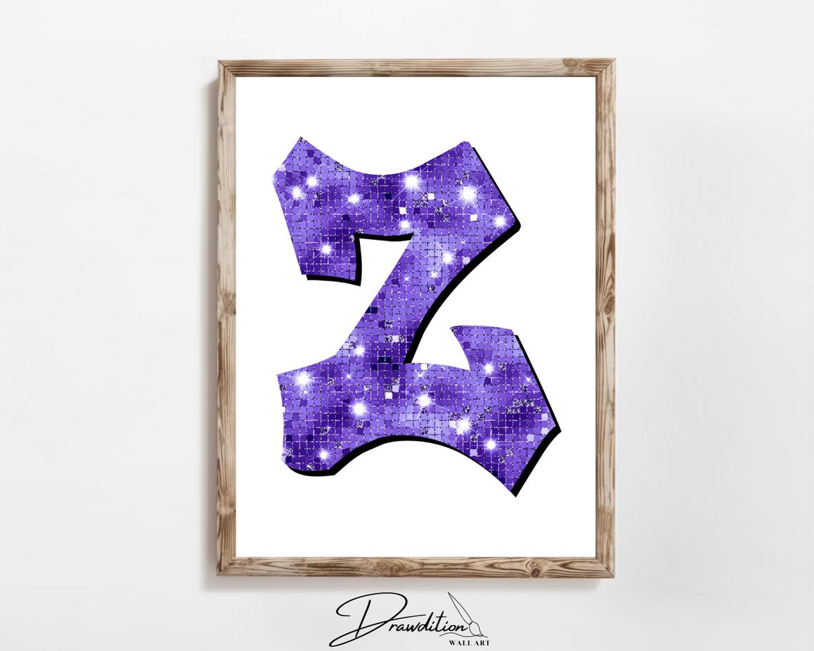 Letter Z Purple Disco Sequin Glitter Monogram Sparkly Preppy Print
