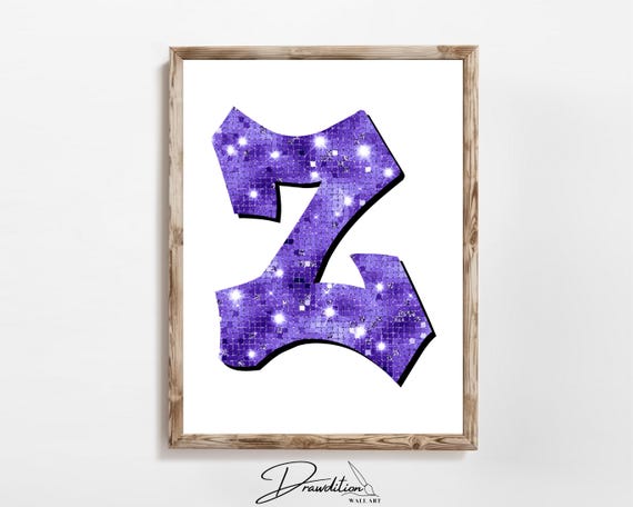 Disco Indigo Letter Z Print Purple Trendy Personalized Monogram Wall Art Disco Cowgirl Dorm Decor Preppy Poster Teen Room
