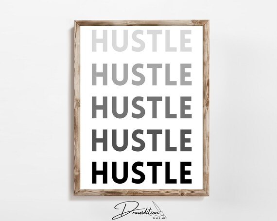 Hustle Motivational Quote Gradient Typography Office Decor Poster