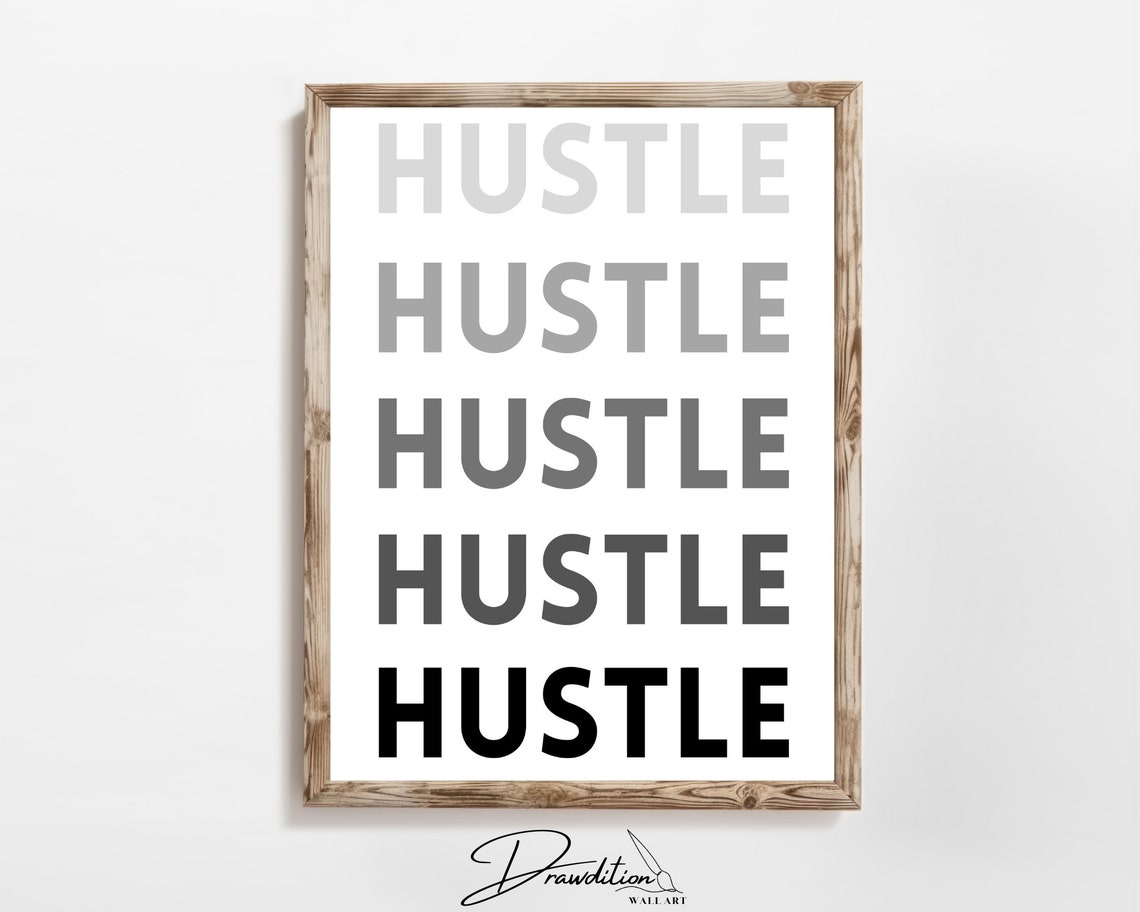 Hustle Motivational Quote Gradient Typography Office Decor Poster