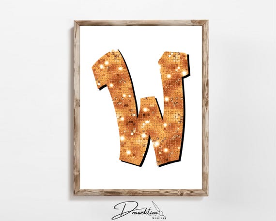 Disco Orange Letter W Print Orange Trendy Personalized Monogram Wall Art Disco Cowgirl Dorm Decor Preppy Poster Teen Room