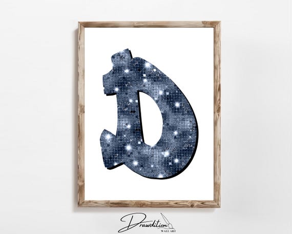Disco Navy Blue Letter D Print Navy Trendy Personalized Monogram Wall Art Disco Cowgirl Dorm Decor Preppy Poster Teen Room