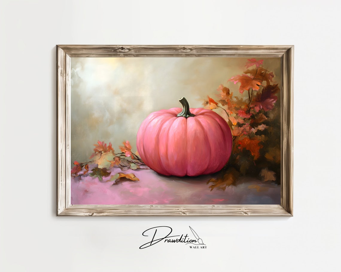 Pink Pumpkin Autumn Painting Fall Botanical Still Life Wall Art