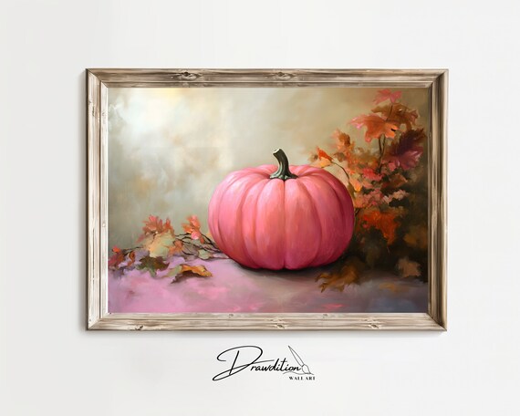 Pink Pumpkin Autumn Painting Fall Botanical Still Life Wall Art