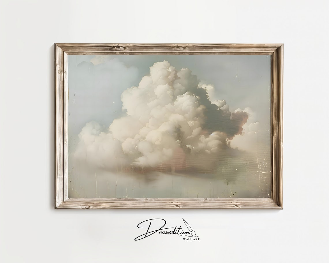 Cloud Art Cloud Wall Art Soft Tone Cloudy Painting Cloud Print Sky Artwork Sky Print Sky Art Weather Art Cloudy Sky