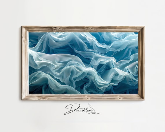 Ocean Blue Silk Waves Abstract 3D Textured Coastal Sea Poster