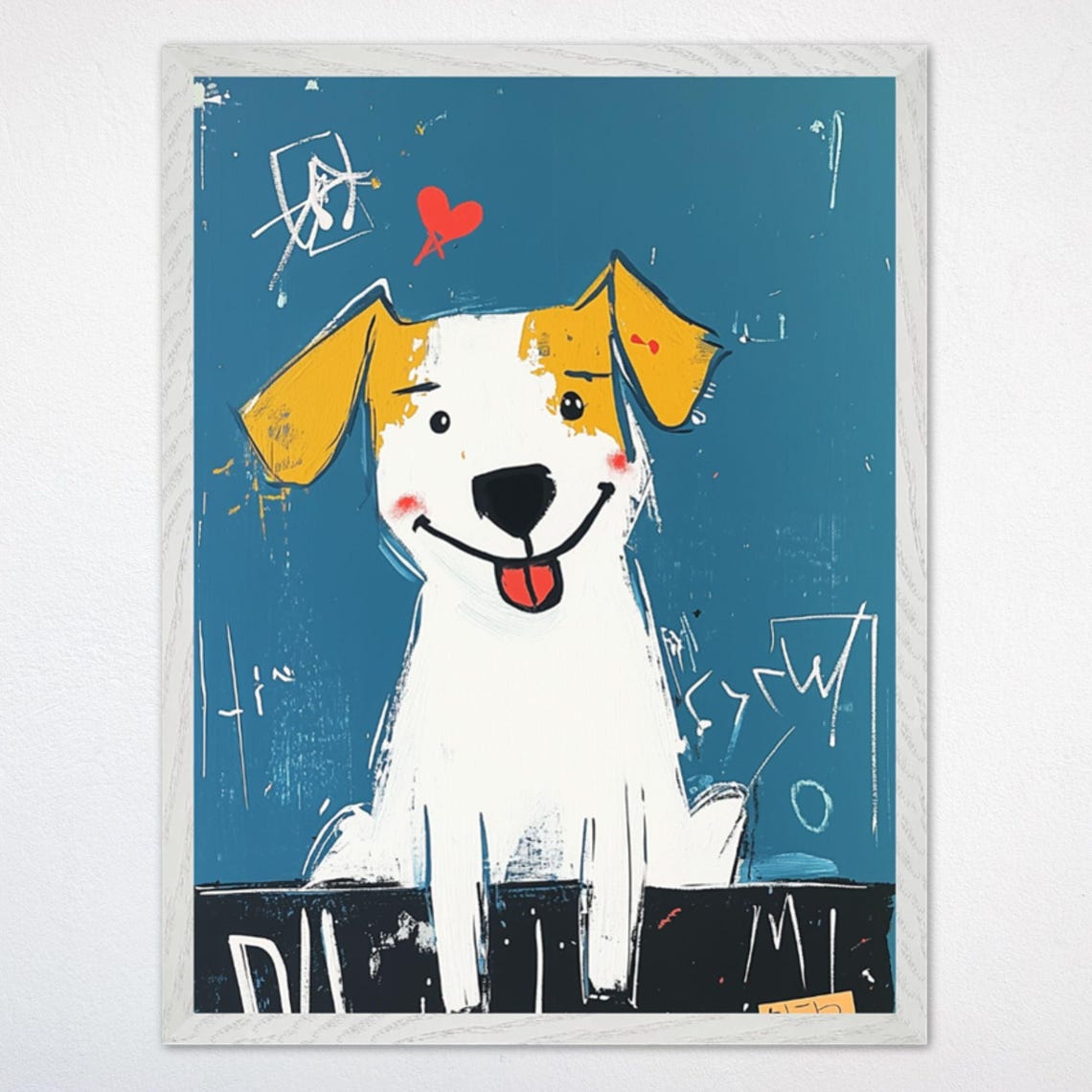Happy White and Yellow Puppy with Heart Pop Art Dog Fun Poster