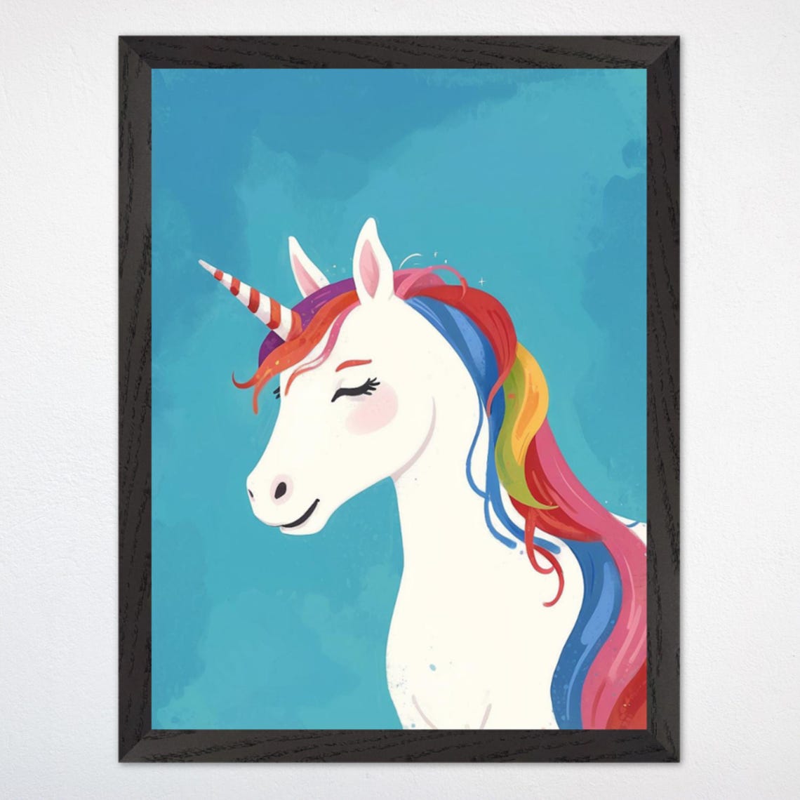 Smiling Unicorn With Rainbow Mane On Teal Girls Bedroom Poster