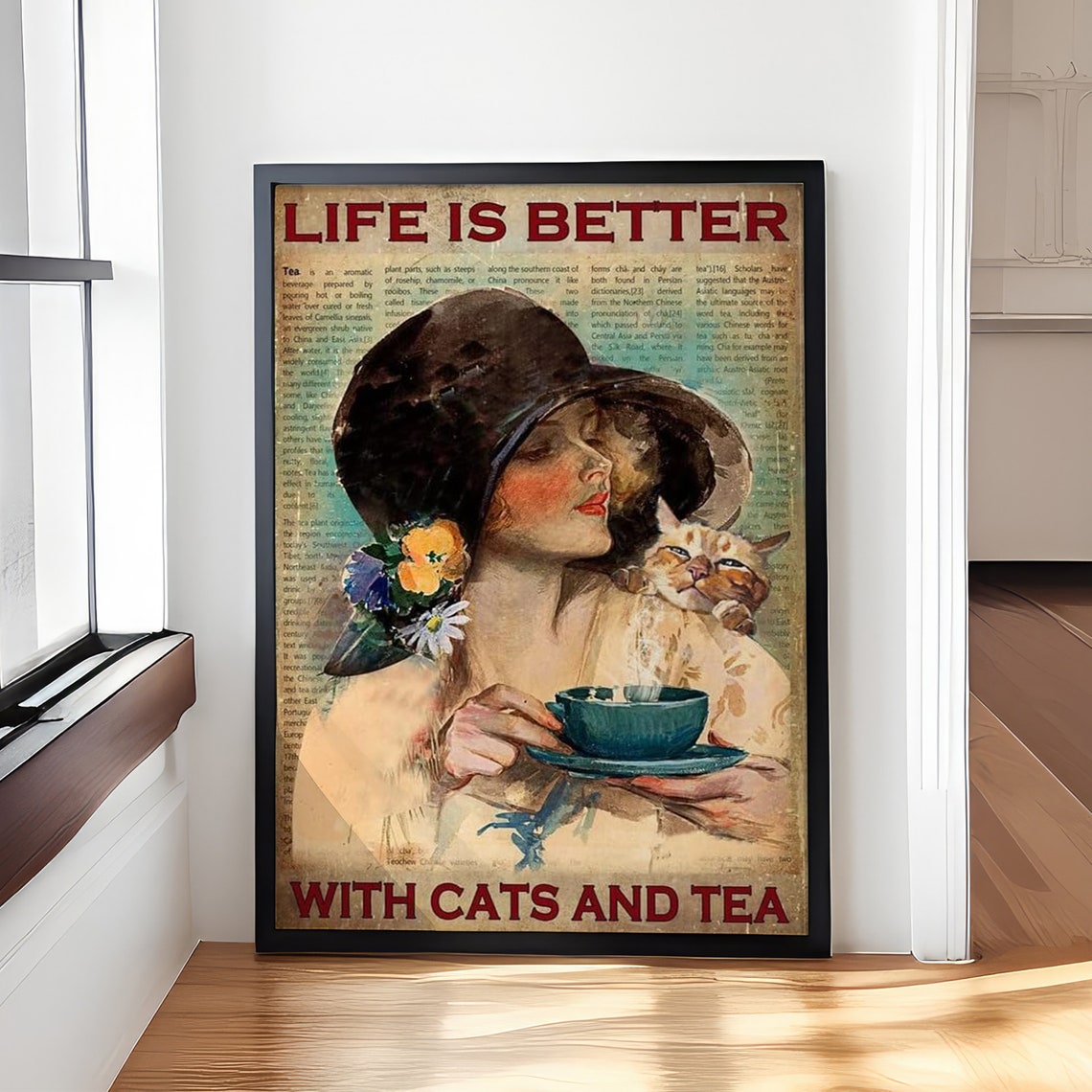 Vintage Lady Cat Tea Cup Life Is Better Cats And Tea Wall Poster - Image 4