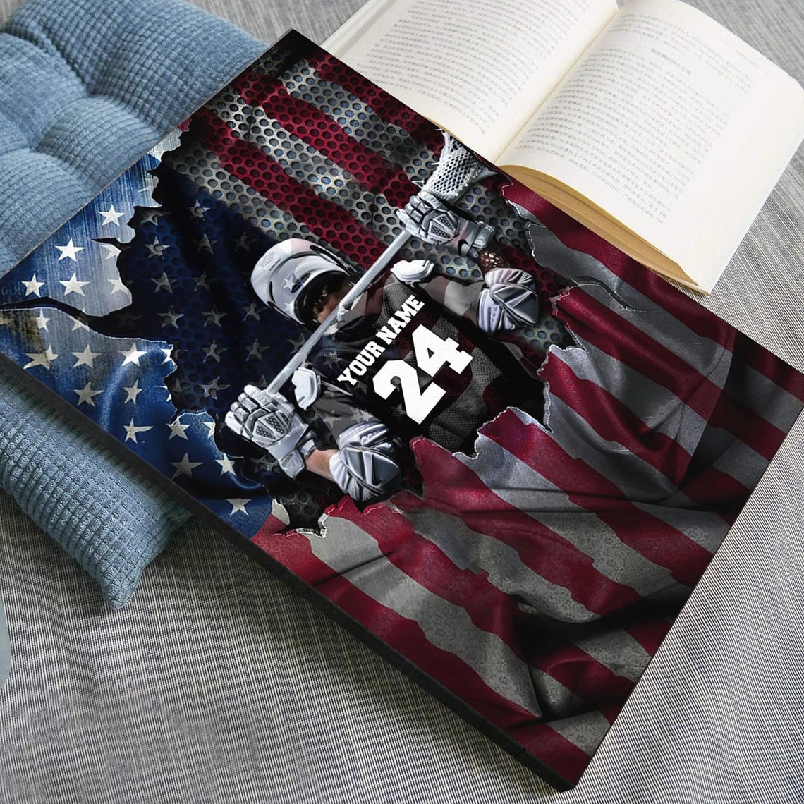 Personalized Lacrosse Player American Flag Jersey Poster Art - Image 4