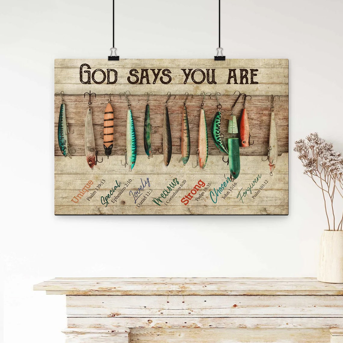 God Says You Are Bible Verses Vintage Fishing Lures Rustic Poster - Image 4