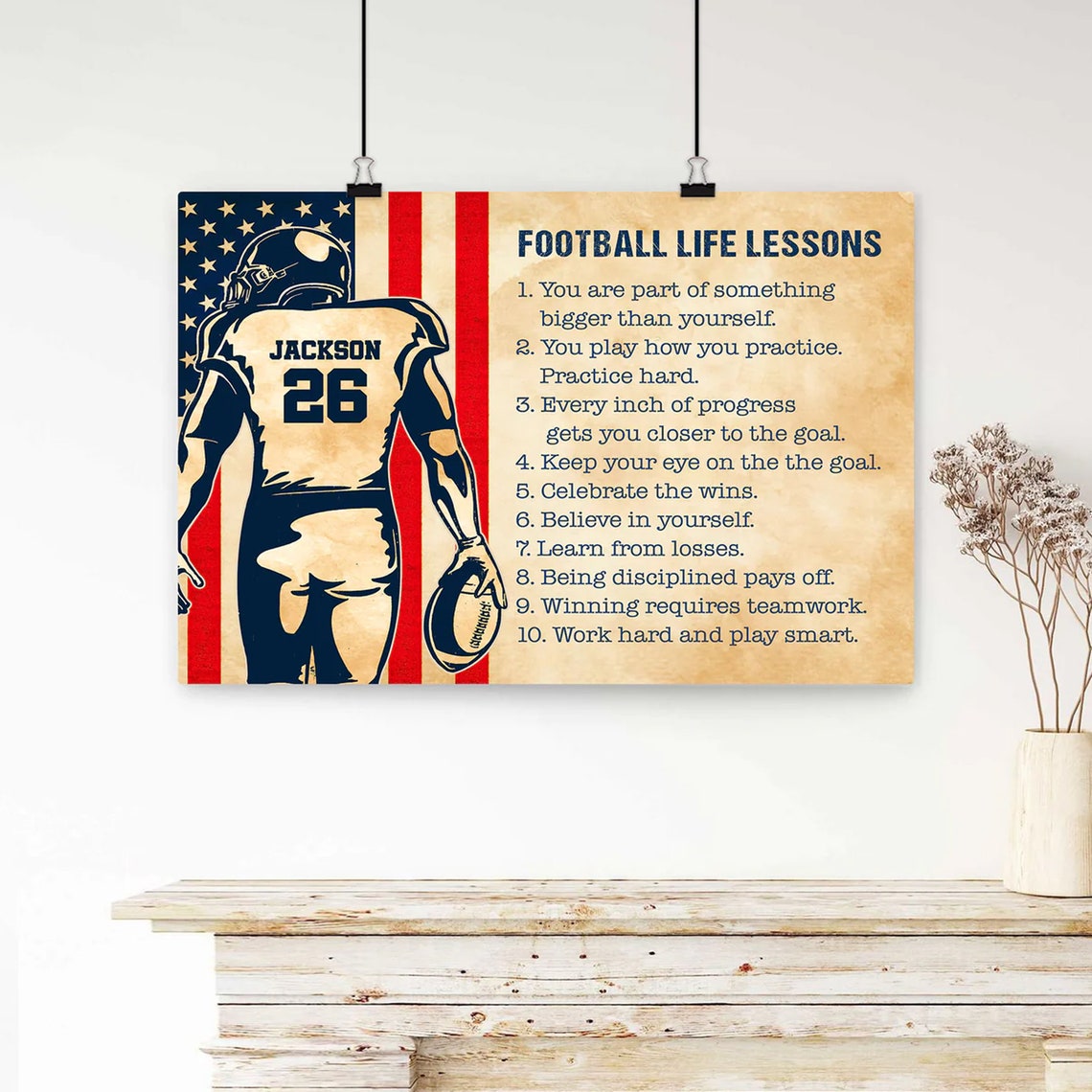 Football Life Lessons 10 Rules American Flag Player Jersey Poster - Image 4