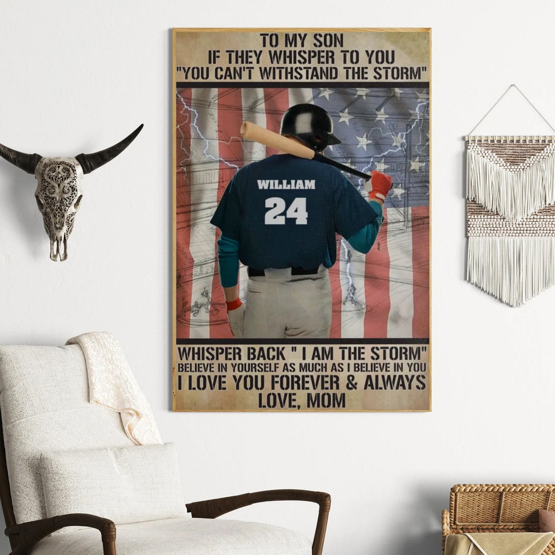 To My Son Whisper Back I Am the Storm Baseball Batter Flag Poster - Image 3